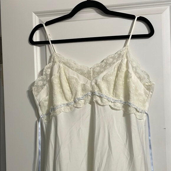 Flora Satin Nightgown Slip Dress Lace Mesh Bridal Feminine Casual Midi Romantic - Picture 2 of 15